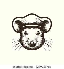 Vintage logo of a mouse wearing a flat cap. an old-school logo of detective mice. Aesthetic retro logo of a newspaper rodent isolated on white background. vector logo.