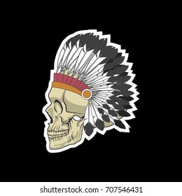 Vintage logo. Native American Skull.