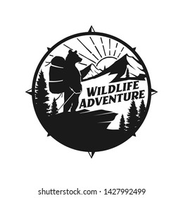 Vintage logo for outdoor with mountain elements