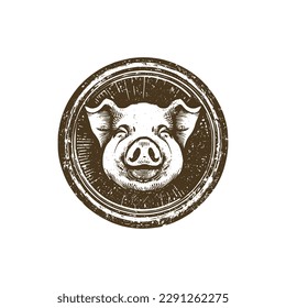 Vintage-Logo eines Schweinekopfes. ein altes Schweinelogo. ästhetisches Retro-Logo eines Schinken einzeln auf weißem Hintergrund. Vektorlogo.