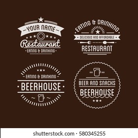 Vintage logo. Restaurant label. Beer house. Graphic design element for business cafe, bar, pub. Vector Illustration isolated on background.