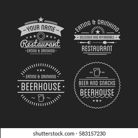 Vintage logo.  Restaurant label. Beer house label. Graphic design element for business cafe, bar, pub. Vector Illustration isolated on background.