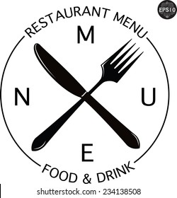 Vintage Logo For Restaurant Menu, With Knife And Fork Vector Illustration
