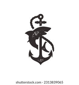 vintage logo shark and anchor template illustration
