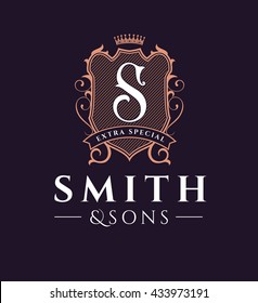 Vintage Logo With Shield, Crown And S Monogram