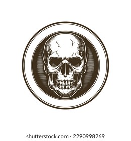 Vintage logo skull  an old  school logo skeleton  Aesthetic retro logo for Halloween isolated white background  vector logo 
