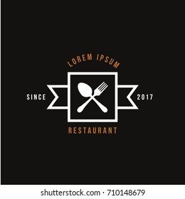 Vintage Logo with Spoon, Fork Sign Icon Vector Graphic Element