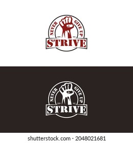 Vintage logo struggles, Vector Logo Cap Design Hand label clenched