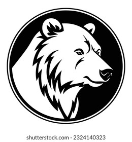 Vintage logo style bear of Vector black white line art illustration.