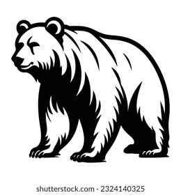 Vintage logo style bear of Vector black white line art illustration.