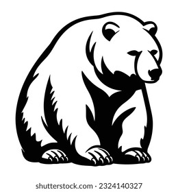 Vintage logo style bear of Vector black white line art illustration.