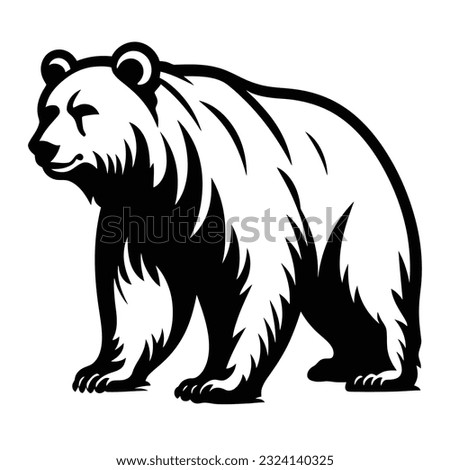 Vintage logo style bear of Vector black white line art illustration.