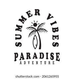 Vintage logo summer vibes with beach objects.