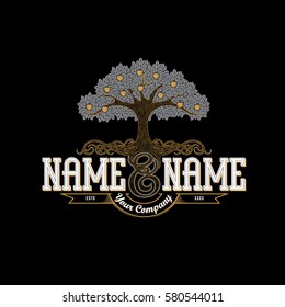 Vintage logo template: an apple tree with luxurious roots