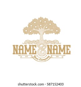 Vintage Logo Template: An Apple Tree With Luxurious Roots