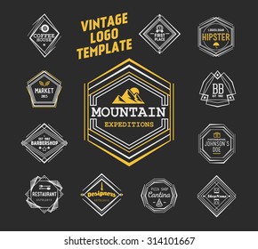 Vintage logo template. Elegant line art frames design elements, vector illustration