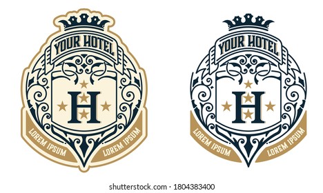 vintage logo template, Hotel, Restaurant, Business or Boutique Identity. Design with Flourishes Elegant Design Elements. Royalty, Heraldic style .Vector Illustration