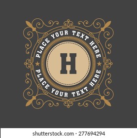 vintage logo template, Hotel, Restaurant, Business or Boutique Identity. Design with Flourishes Elegant Design Elements. Royalty, Heraldic style .Vector Illustration 