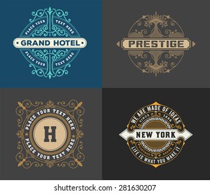 vintage logo template, Hotel, Restaurant, Business or Boutique Identity. Design with Flourishes Elegant Design Elements. Royalty, Heraldic style .Vector Illustration 