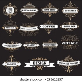 vintage logo template, Hotel, Restaurant, Business Identity set. Design with Flourishes Elegant Design Elements. Royalty. Vector Illustration 