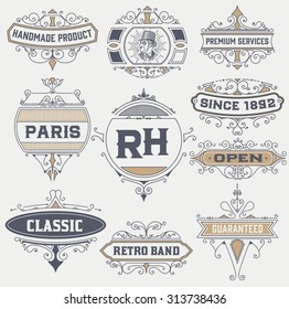 vintage logo template, Hotel, Restaurant, Business Identity set. Design with Flourishes Elegant Design Elements. Royalty. Vector Illustration