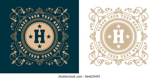 vintage logo template, Hotel, Restaurant, Business or Boutique Identity. Design with Flourishes Elegant Design Elements. Royalty, Heraldic style .Vector Illustration