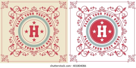 vintage logo template, Hotel, Restaurant, Business or Boutique Identity. Design with Flourishes Elegant Design Elements. Royalty, Heraldic style .Vector Illustration