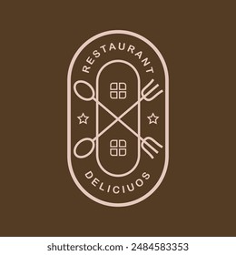 Plantilla del logotipo de Antiguas para la restauración. Restaurante, Tenedor y cuchara con concepto de diseño retro vintage.