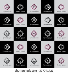 Vintage Logo template set. Vector geometric collection of the letters (sign, symbol, icon). Vector logo elements collection. Logo set. Emblem for restaurant, Hotel, Boutique, Fashion. Stylish Monogram