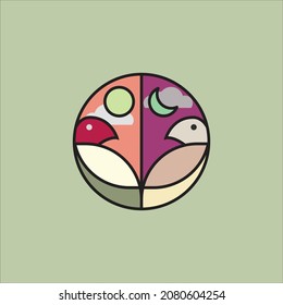 vintage logo of two birds, day and night.