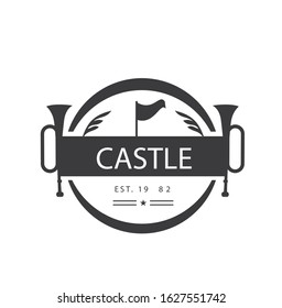 vintage logo vector castle with flags