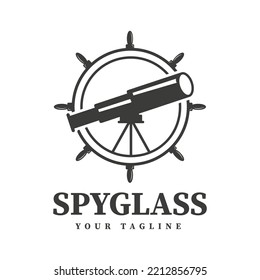 Vintage Logo Vector Nautical Spyglass Icon Marine Labels, Badges, Posters. Vector Illustration