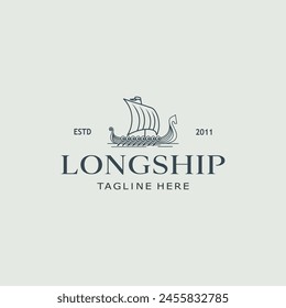 vintage logo viking sailing ship white background