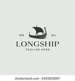 vintage logo viking ship white background