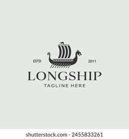 vintage logo viking ship white background