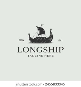 vintage logo viking ship white background