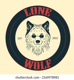 Vintage logo with a wolf and the inscription lone wolf. Logo design with wild wolf. Tattoo design. Isolated retro emblem.