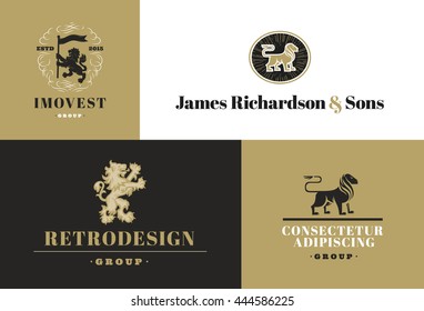 Vintage Logos Design Elements Set of Lion logo templates, for your business. Vector design elements, business signs, logos, identity, labels, badges, apparel, stickers and other branding objects.