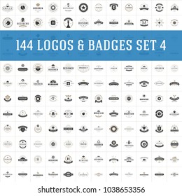 Vintage logos design templates set. Vector logotypes elements collection, icons symbols, retro labels, badges and silhouettes. Big Collection 144 Items.