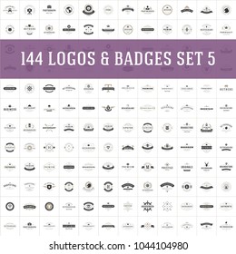 Vintage logos design templates set. Vector logotypes elements collection, icons symbols, retro labels, badges and silhouettes. Big Collection 144 Items.