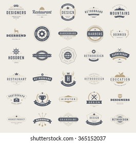 Vintage Logos Design Templates Set. Vector design elements, Logo Elements, Logo symbols, Logo Icons, Logo Vector, Symbols Design, Retro Logos. Deer Logo, Restaurant Logo, Ornament Logo, Crown Logo.