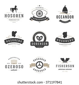 Vintage Logos Design Templates Set. Vector design elements, Logo Elements, Logo symbols, Logo Icons, Logo Vector, Symbols Design, Retro Logos. Horse Logo, Barber Shop Logo, Wedding Logo, Fish Logo.