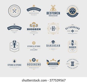 Vintage Logos Design Templates Set. Vector design elements, Logo Elements, Logo symbols, Logo Icons, Logos Vector, Symbols Design, Retro Logos. Beer Logo, Restaurant Logo, Ornament Logo, Bakery Logo.
