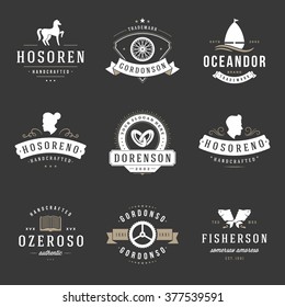 Vintage Logos Design Templates Set. Vector design elements, Logo Elements, Logo symbols, Logo Icons, Logo Vector, Symbols Design, Retro Logos. Horse Logo, Barber Shop Logo, Wedding Logo, Fish Logo.