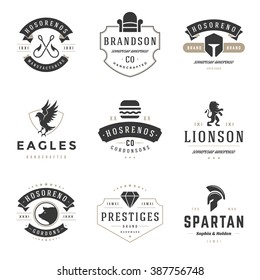 Vintage Logos Design Templates Set. Vector logotypes decoration elements collection, Icons Symbols, Retro Labels, Badges, Silhouettes.