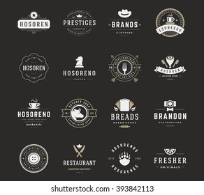 Vintage Logos Design Templates Set, Vector Design Elements. Logo Elements, Logo symbols, Logo Icons, Logos Vector, Symbols Design, Retro Logos. Cow Head Logo, Butchery Label, Restaurant, Bread Icon.