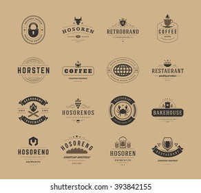 Vintage Logos Design Templates Set, Vector Design Elements. Logo Elements, Logo symbols, Logo Icons, Logos Vector, Symbols Design, Retro Logos. Cow Head Logo, Coffee Label, Ornaments Line, Lock Icon.