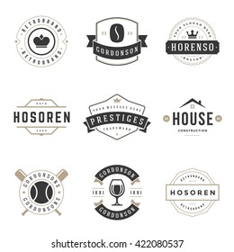 Vintage Logos Design Templates Set. Vector logotypes elements collection, Icons Symbols, Retro Labels, Badges, Silhouettes, Ribbons and Frames.