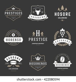 Vintage Logos Design Templates Set. Vector logotypes elements collection, Icons Symbols, Retro Labels, Badges, Silhouettes, Ribbons and Frames.