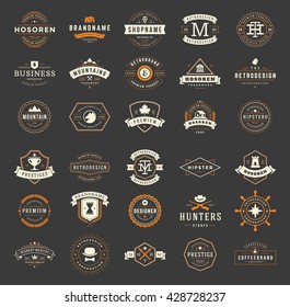 Vintage Logos Design Templates Set. Vector Labels Elements  Retro Badges and Silhouettes. Big Collection 30 Items.